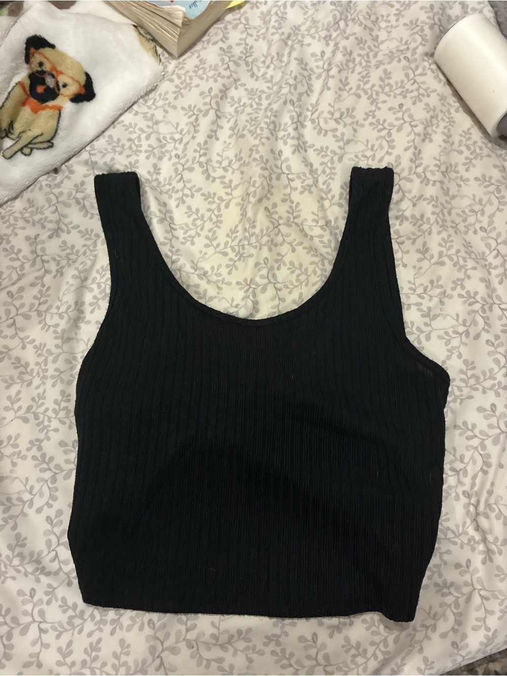 Black Ribbed Tank Top - Women's Scoop Neck Crop with tie in back